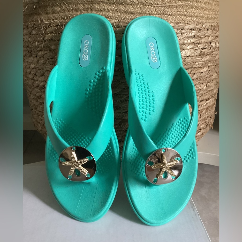 🏖️ OKA B Sandy flip flops turquoise silver EUC - Picture 7 of 9